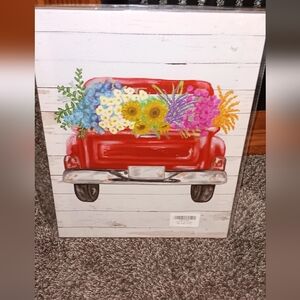 Red Truck Canvas Wall hanging, NWT, 15 x 11 1/2,